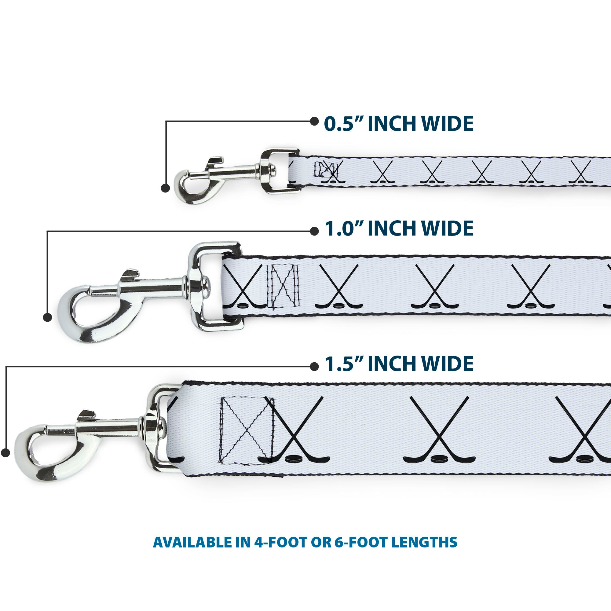 Dog Leash - Hockey Sticks and Puck White/Black - HT Animal Supply