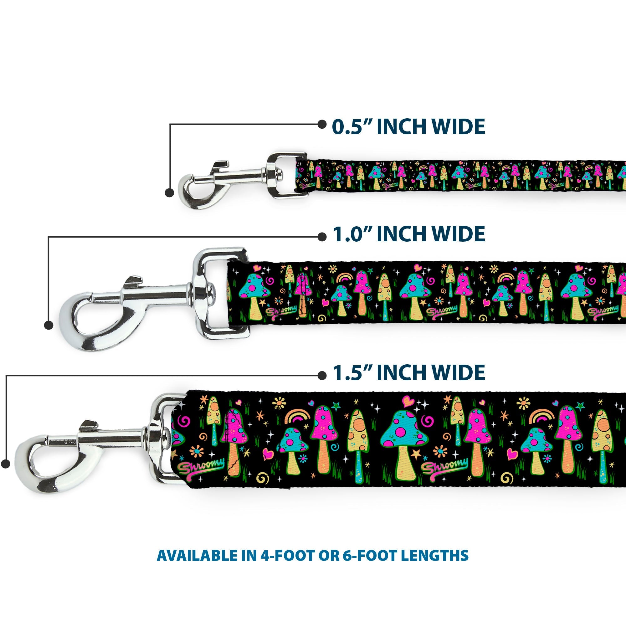 Dog Leash - Mushroom SHROOMY Garden Black/Multi Color - HT Animal Supply