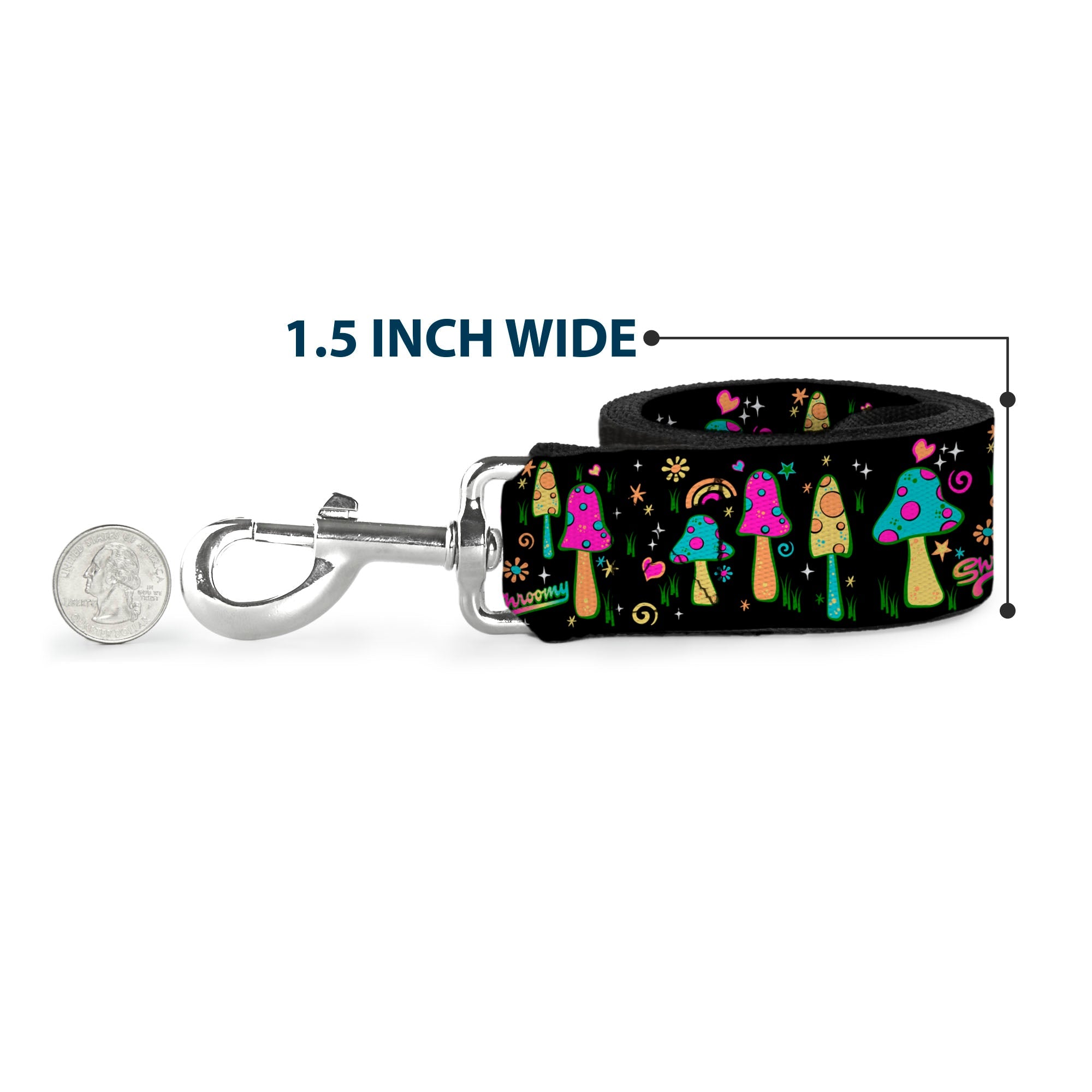 Dog Leash - Mushroom SHROOMY Garden Black/Multi Color - HT Animal Supply
