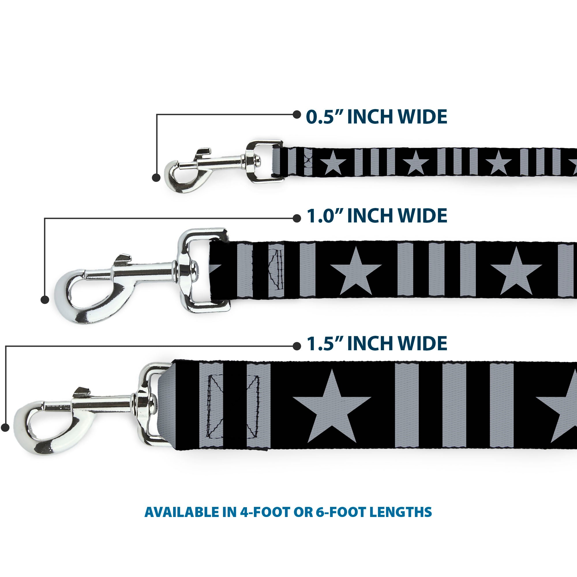Dog Leash - Star and Three Stripes Black/Gray