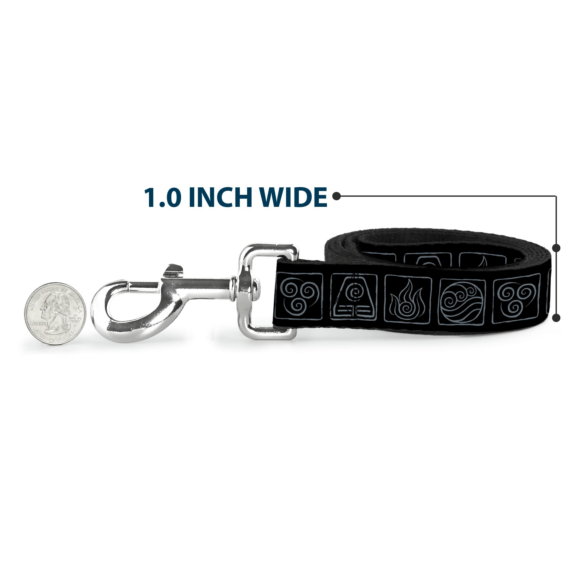 Dog Leash - Avatar the Last Airbender Bending Elements Icons Black/Gray - HT Animal Supply