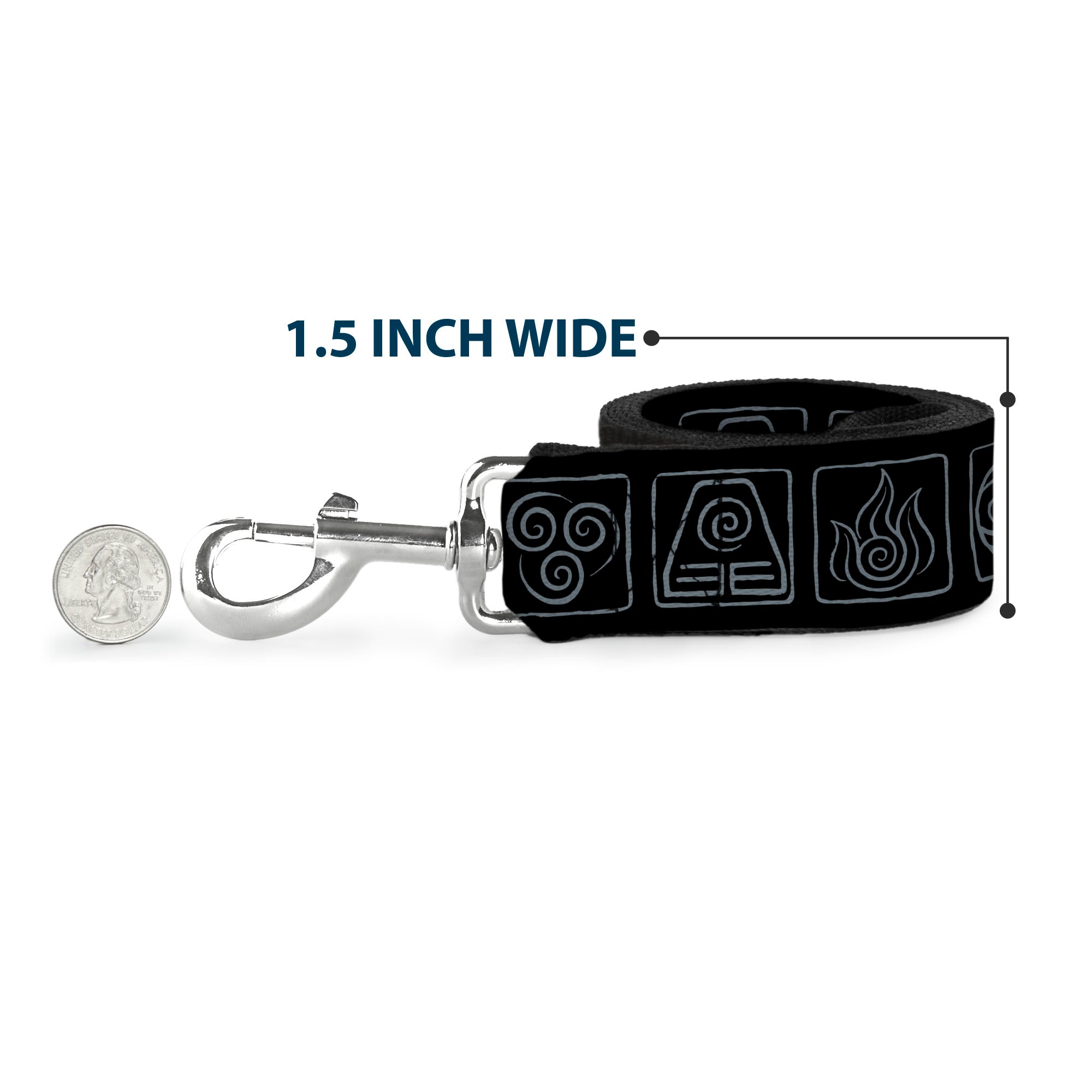 Dog Leash - Avatar the Last Airbender Bending Elements Icons Black/Gray - HT Animal Supply