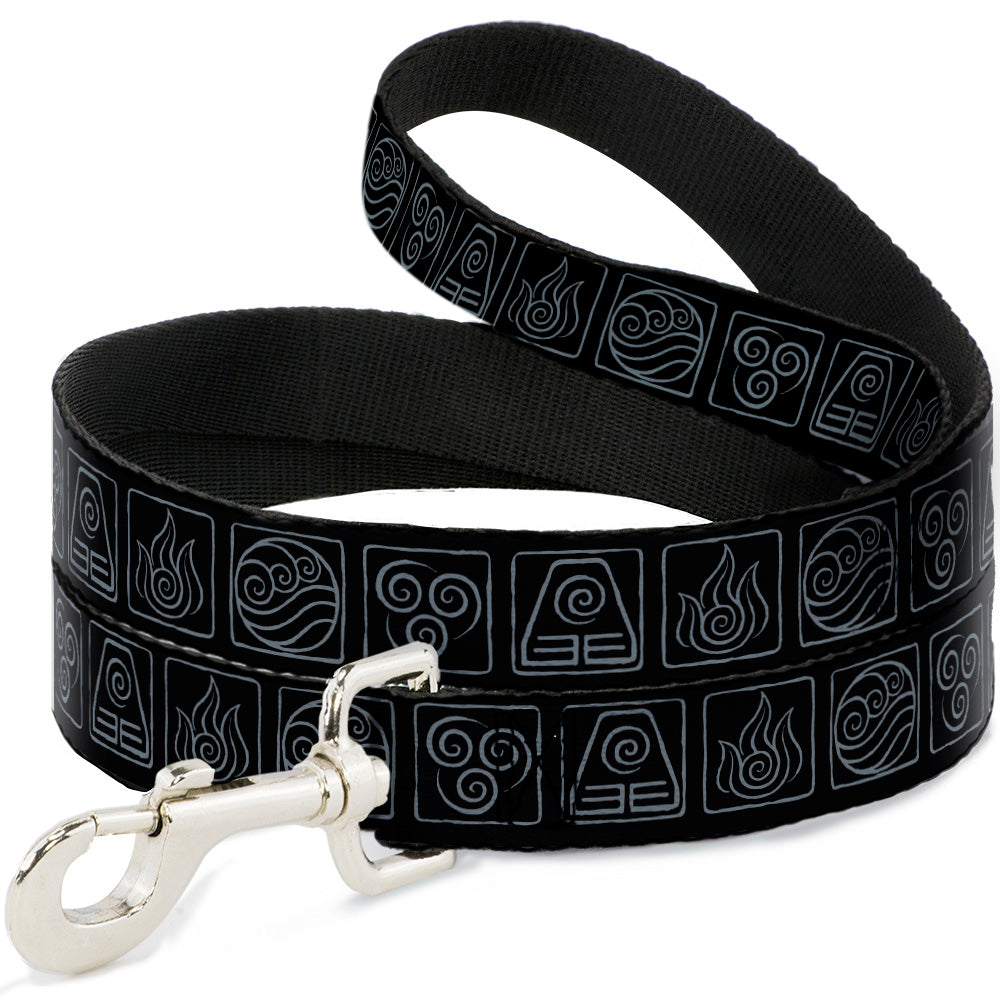 Dog Leash - Avatar the Last Airbender Bending Elements Icons Black/Gray - HT Animal Supply