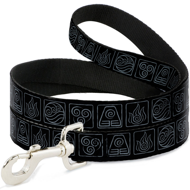 Dog Leash - Avatar the Last Airbender Bending Elements Icons Black/Gray - HT Animal Supply
