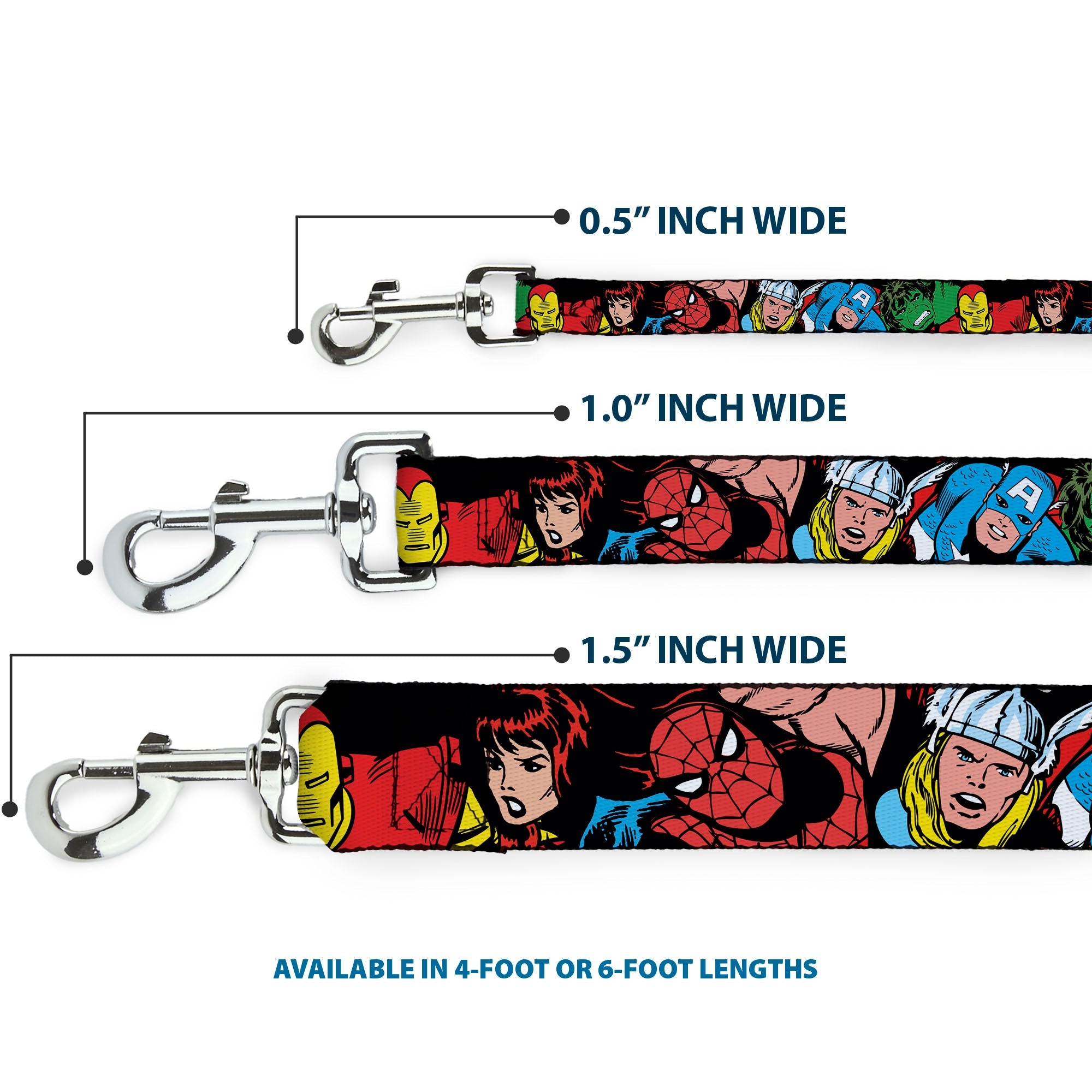 Dog Leash - 5-Marvel Characters Black - HT Animal Supply