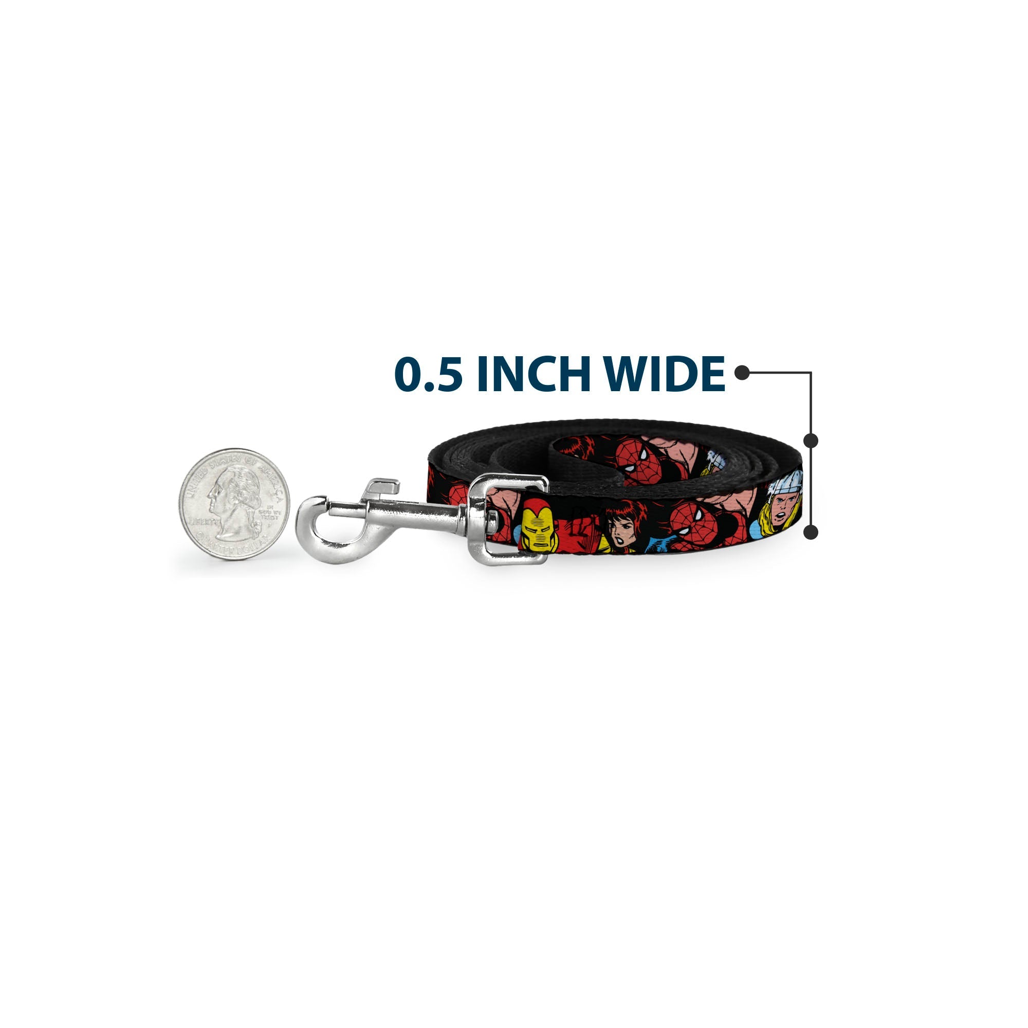 Dog Leash - 5-Marvel Characters Black - HT Animal Supply