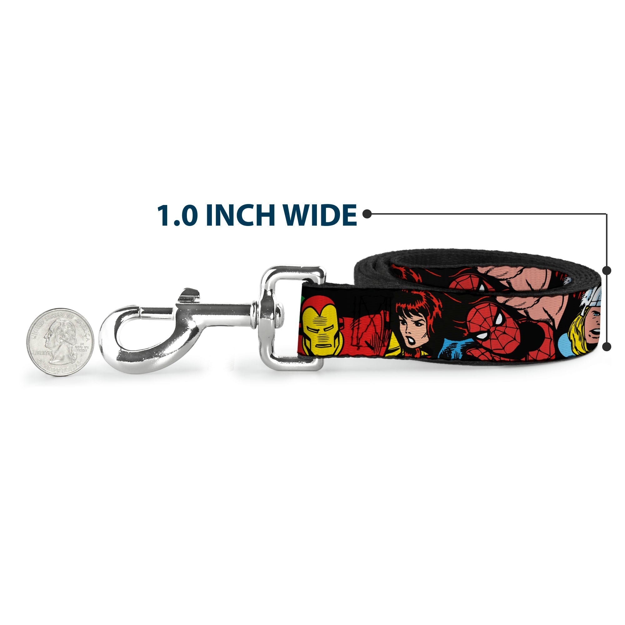 Dog Leash - 5-Marvel Characters Black - HT Animal Supply