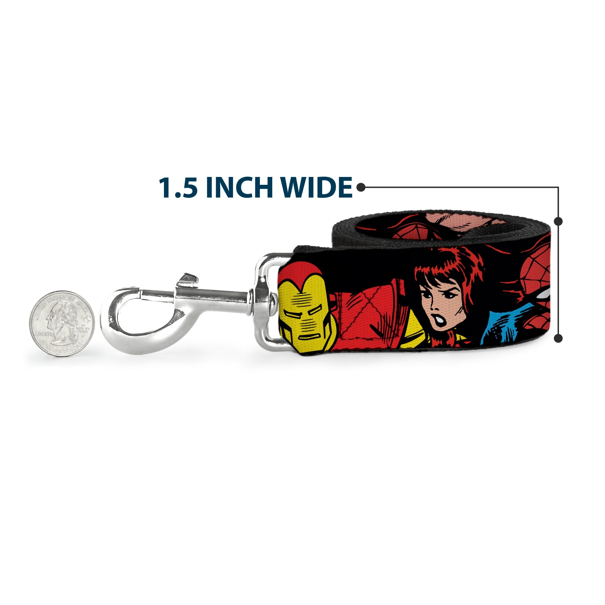 Dog Leash - 5-Marvel Characters Black - HT Animal Supply