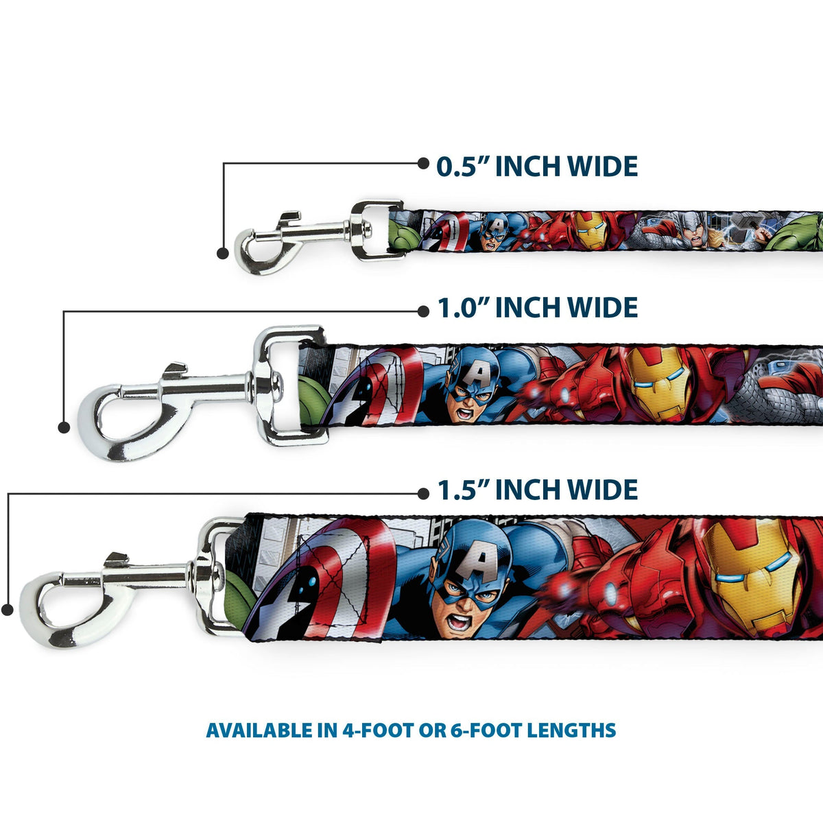 Dog Leash - Marvel Avengers 4-Superhero Poses CLOSE-UP 