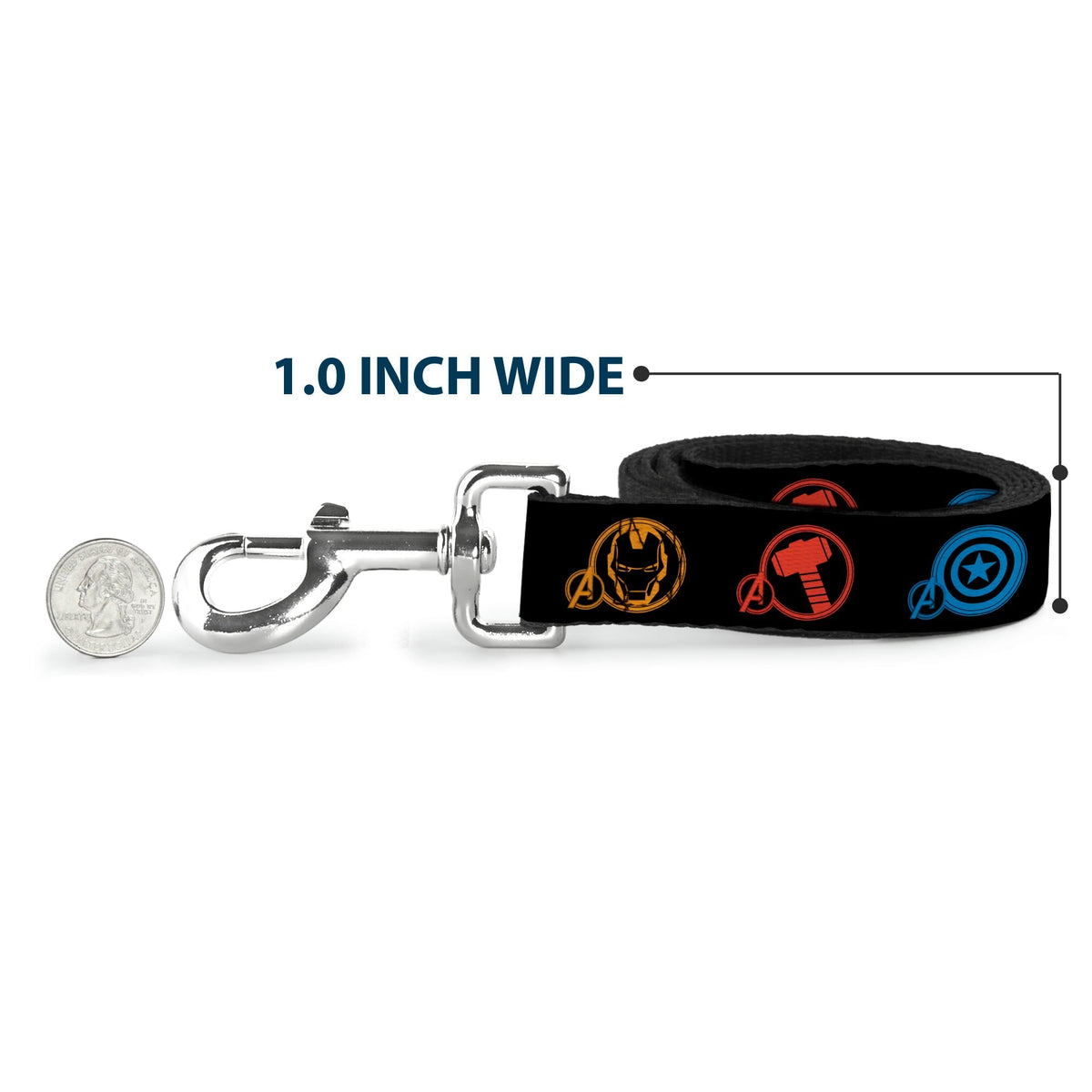 Dog Leash - Marvel Avengers Superhero Logos Black/Multi Color 