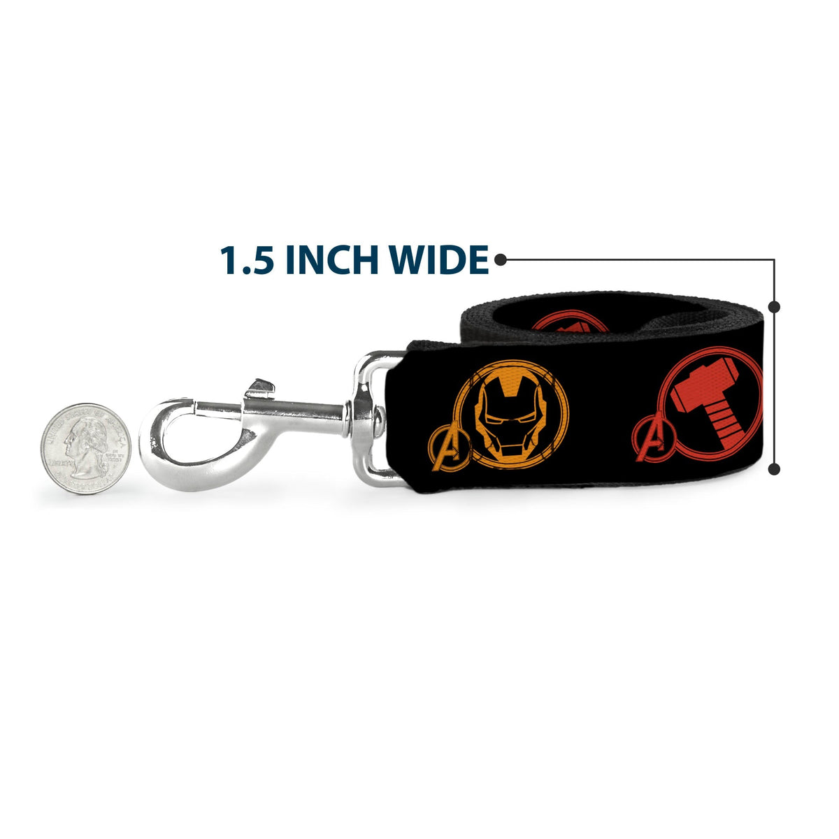 Dog Leash - Marvel Avengers Superhero Logos Black/Multi Color 