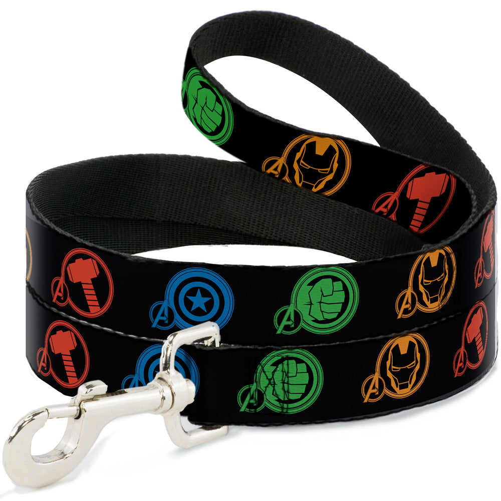 Dog Leash - Marvel Avengers Superhero Logos Black/Multi Color 