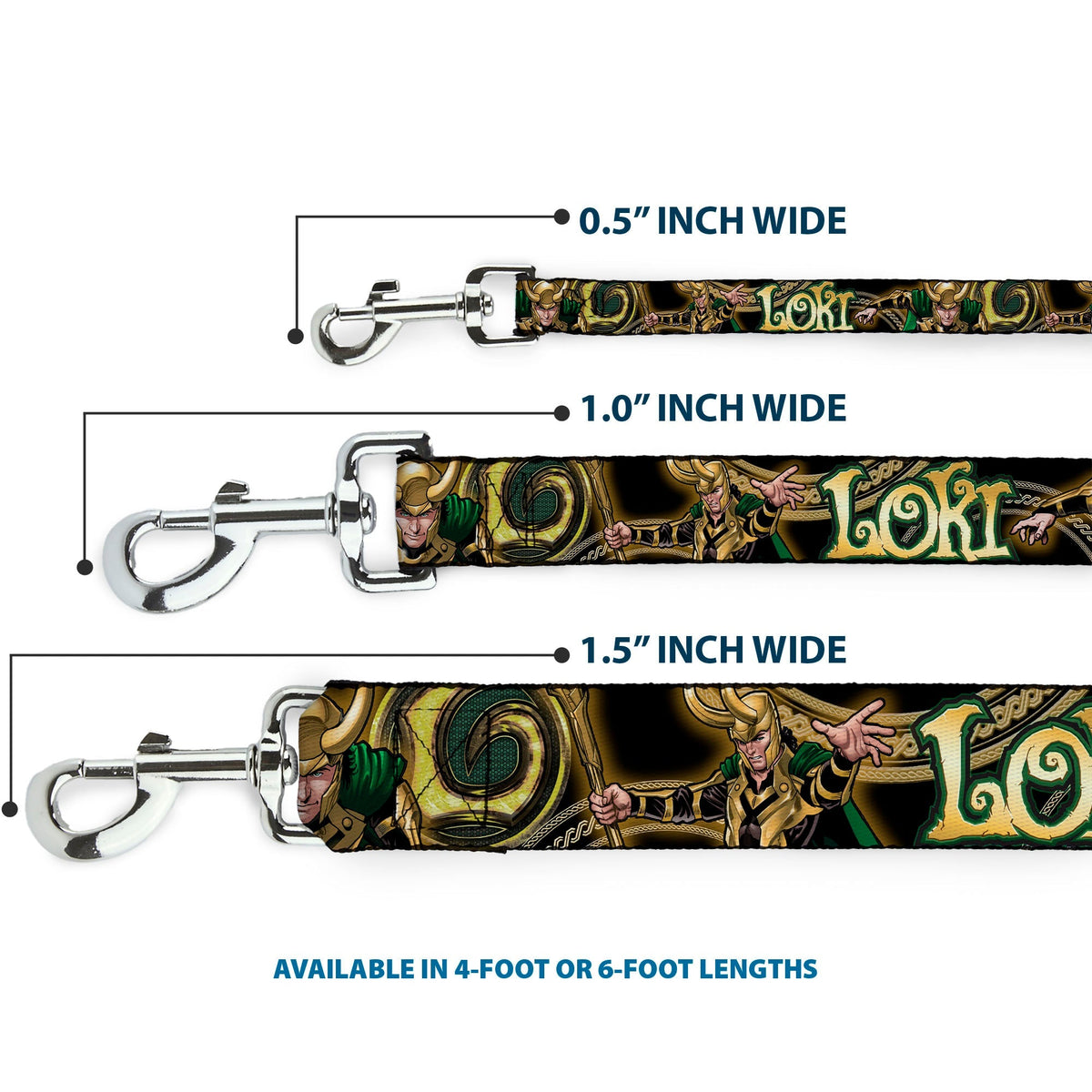 Dog Leash - LOKI Poses Black/Gold/Green 