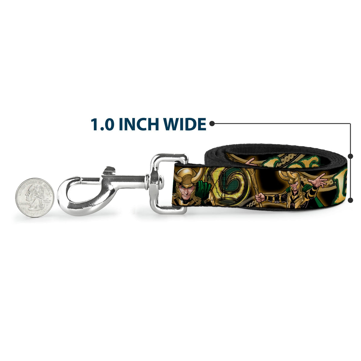 Dog Leash - LOKI Poses Black/Gold/Green 