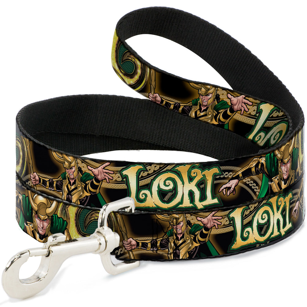 Dog Leash - LOKI Poses Black/Gold/Green 
