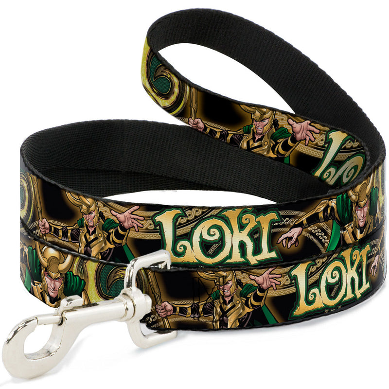 Dog Leash - LOKI Poses Black/Gold/Green 