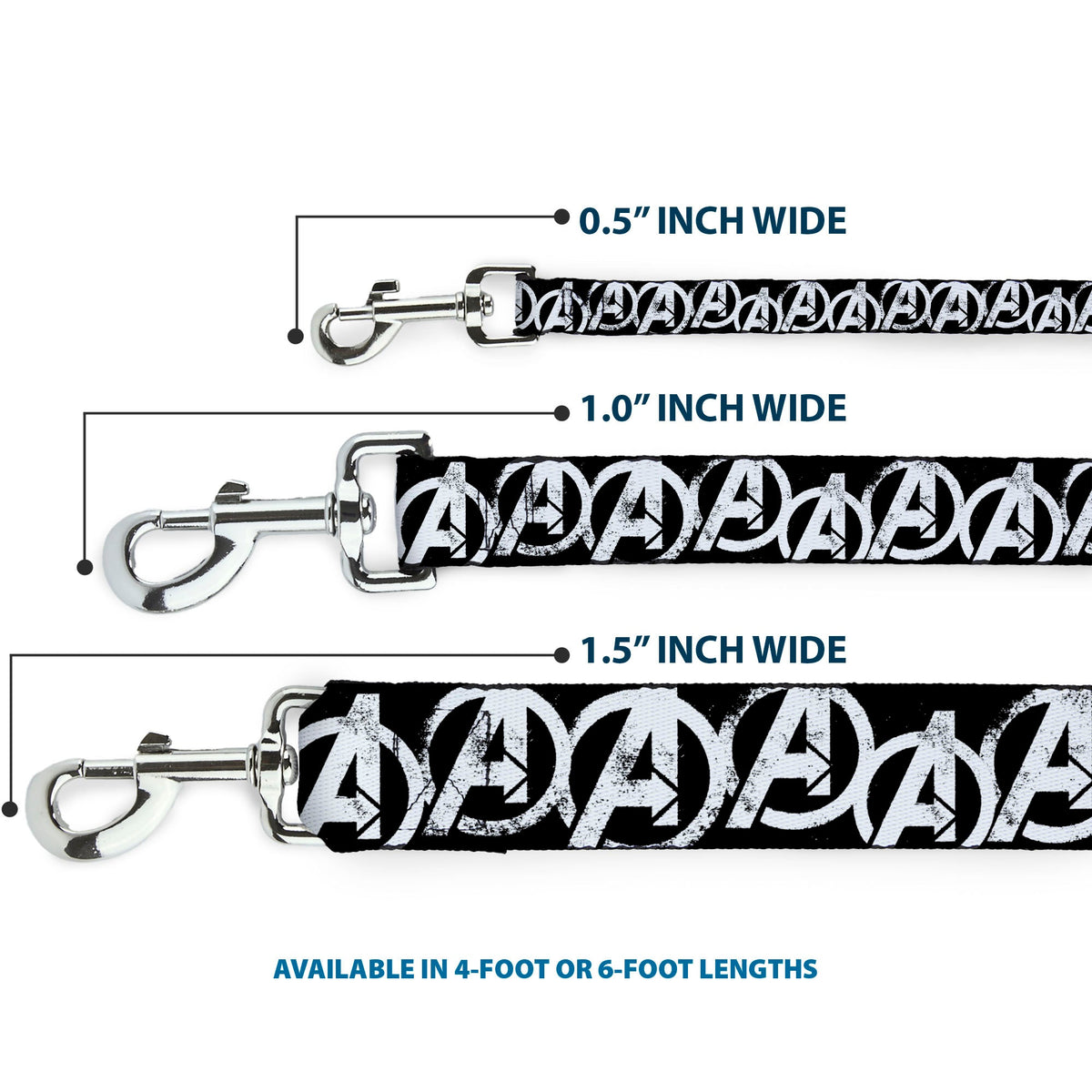 Dog Leash - Avengers "A" Logo Weathered Black/White 