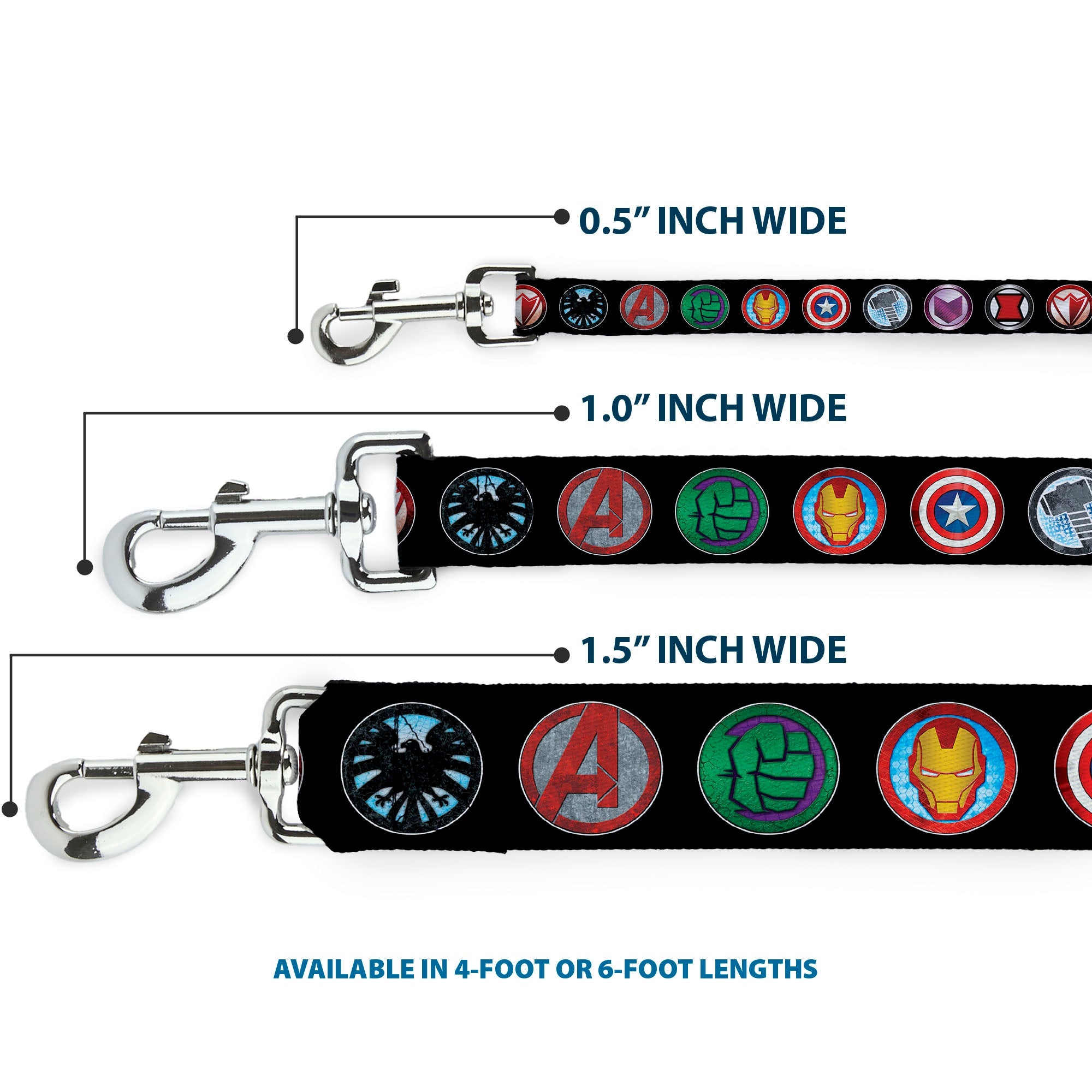 Dog Leash - 9-Avenger Icons Black/Multi Color