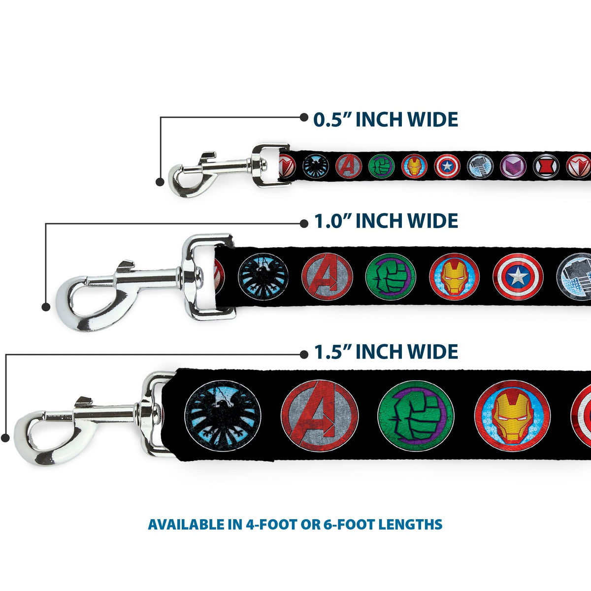 Dog Leash - 9-Avenger Icons Black/Multi Color 
