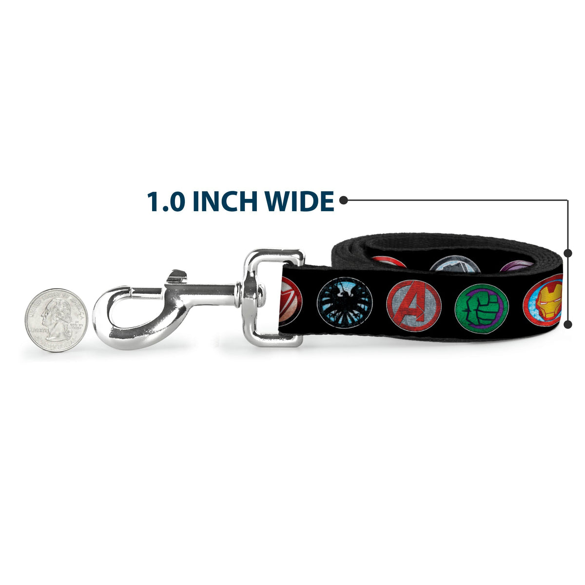 Dog Leash - 9-Avenger Icons Black/Multi Color 