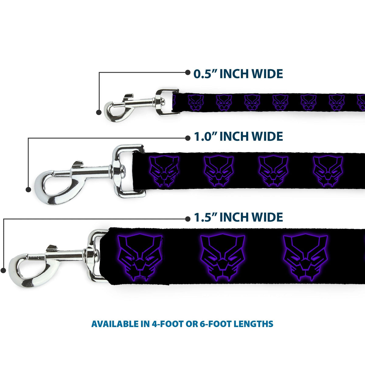 Dog Leash - Black Panther Avengers Icon Outline Black/Purple 