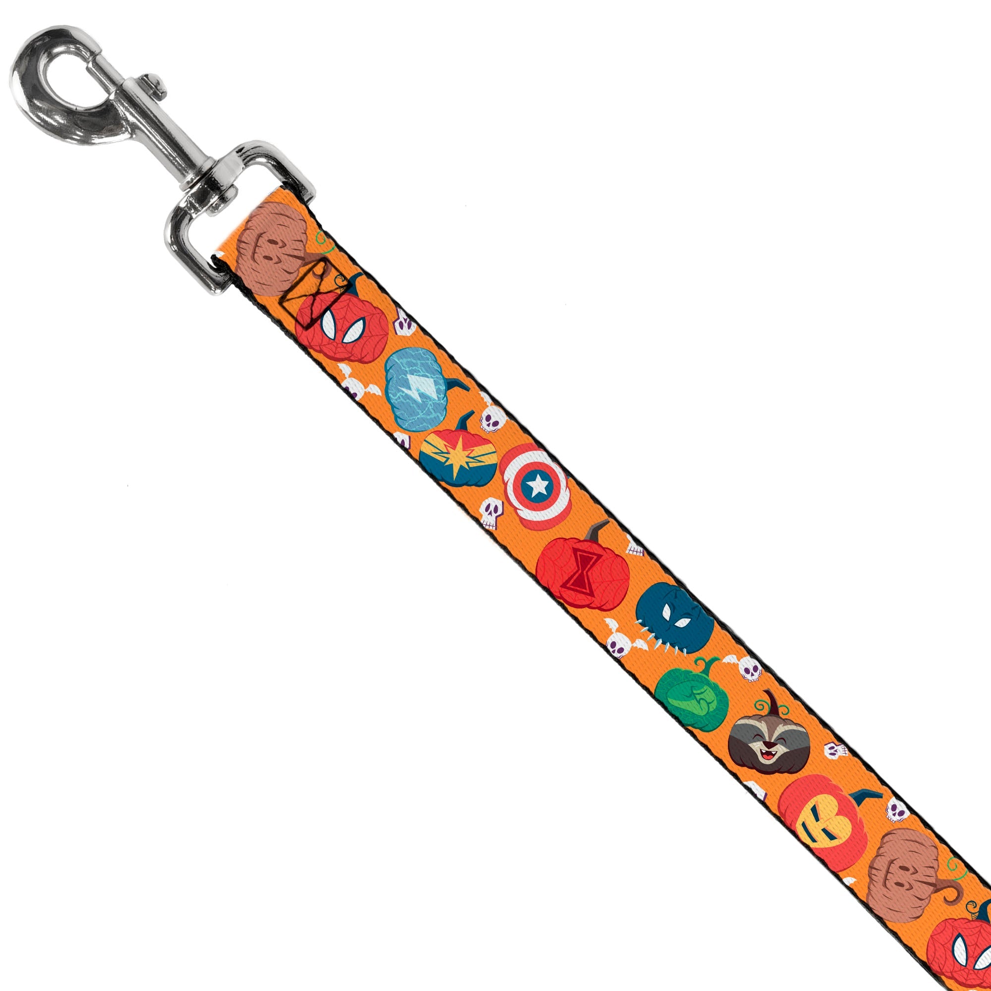 Dog Leash - Marvel 9-Avengers Halloween Jack-O-Lantern Pumpkin Icons Scattered Orange