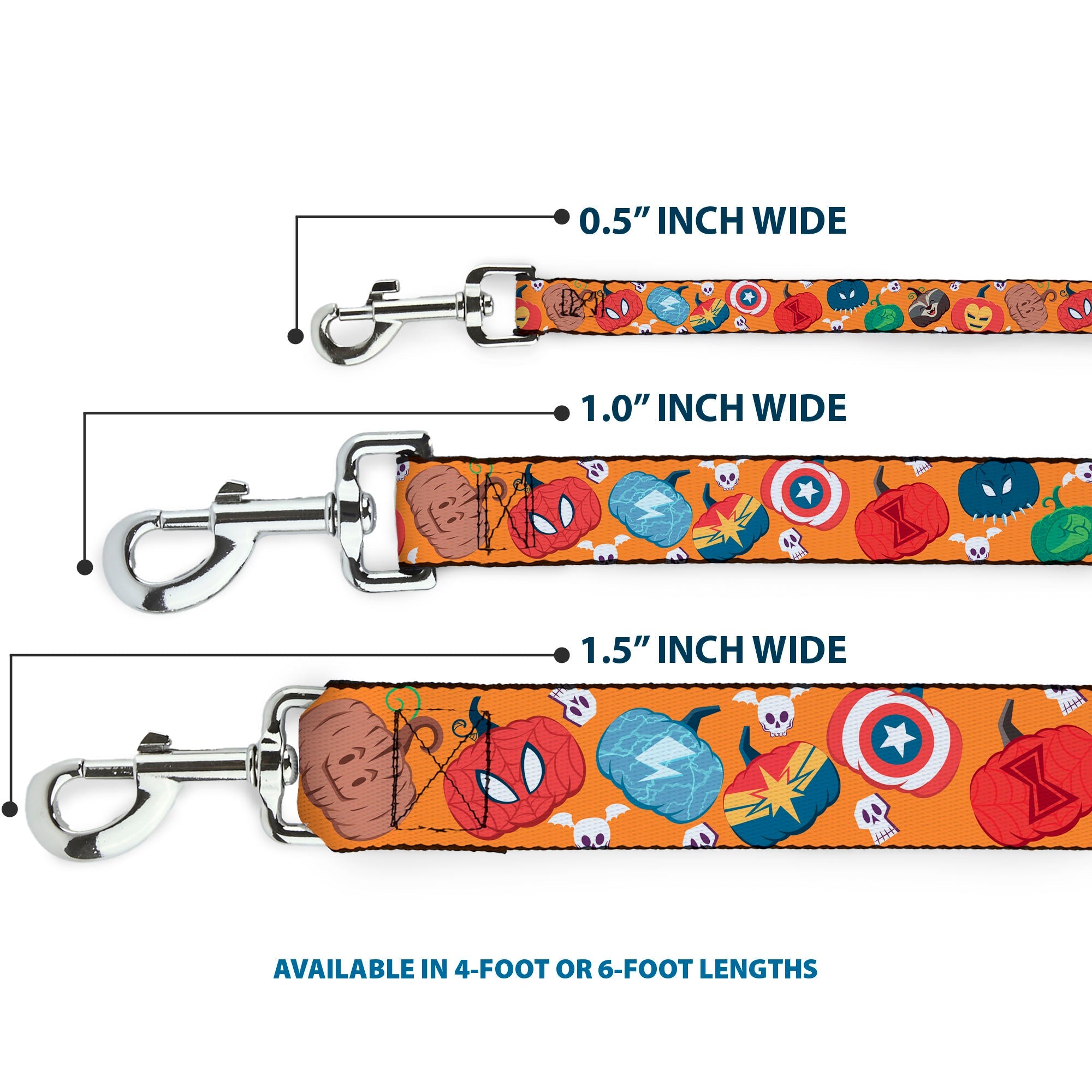 Dog Leash - Marvel 9-Avengers Halloween Jack-O-Lantern Pumpkin Icons Scattered Orange