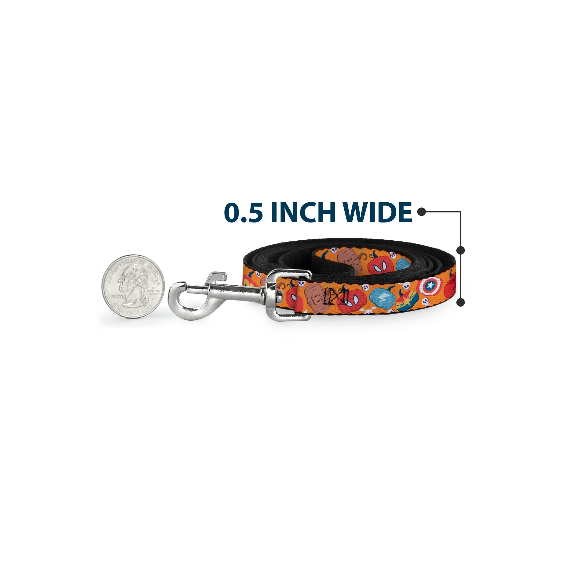 Dog Leash - Marvel 9-Avengers Halloween Jack-O-Lantern Pumpkin Icons Scattered Orange