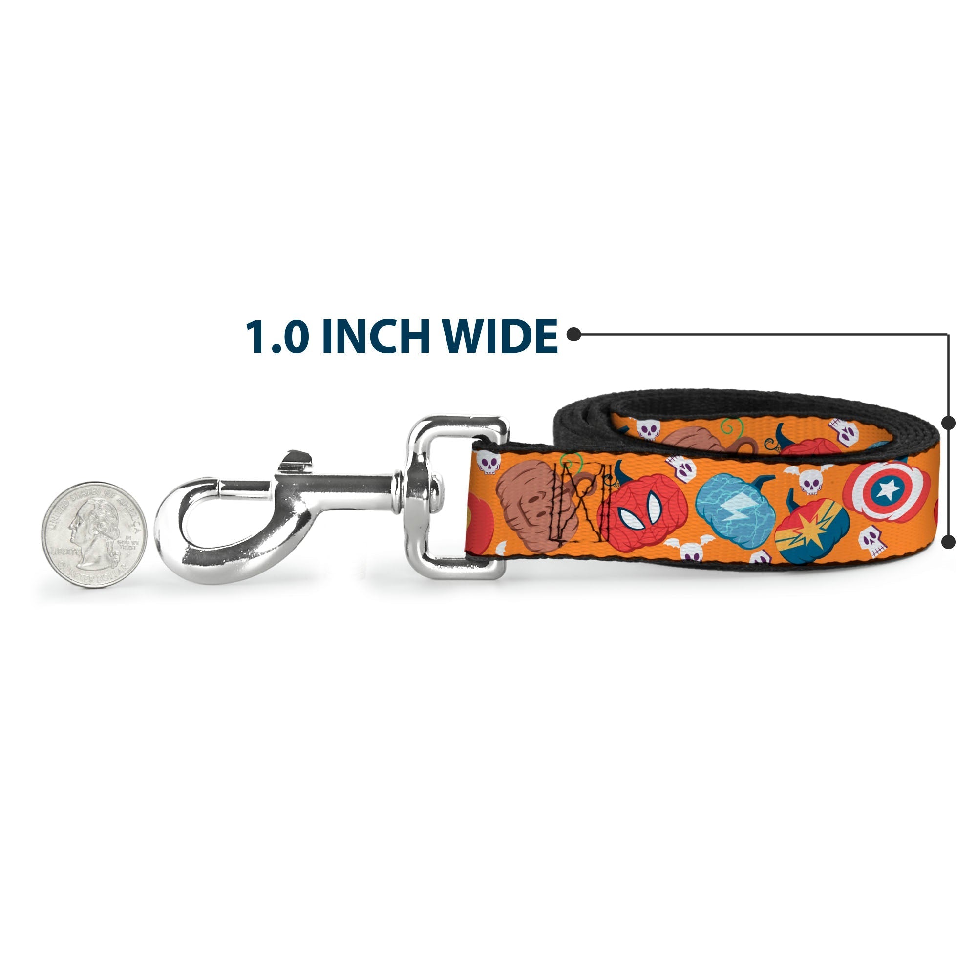 Dog Leash - Marvel 9-Avengers Halloween Jack-O-Lantern Pumpkin Icons Scattered Orange