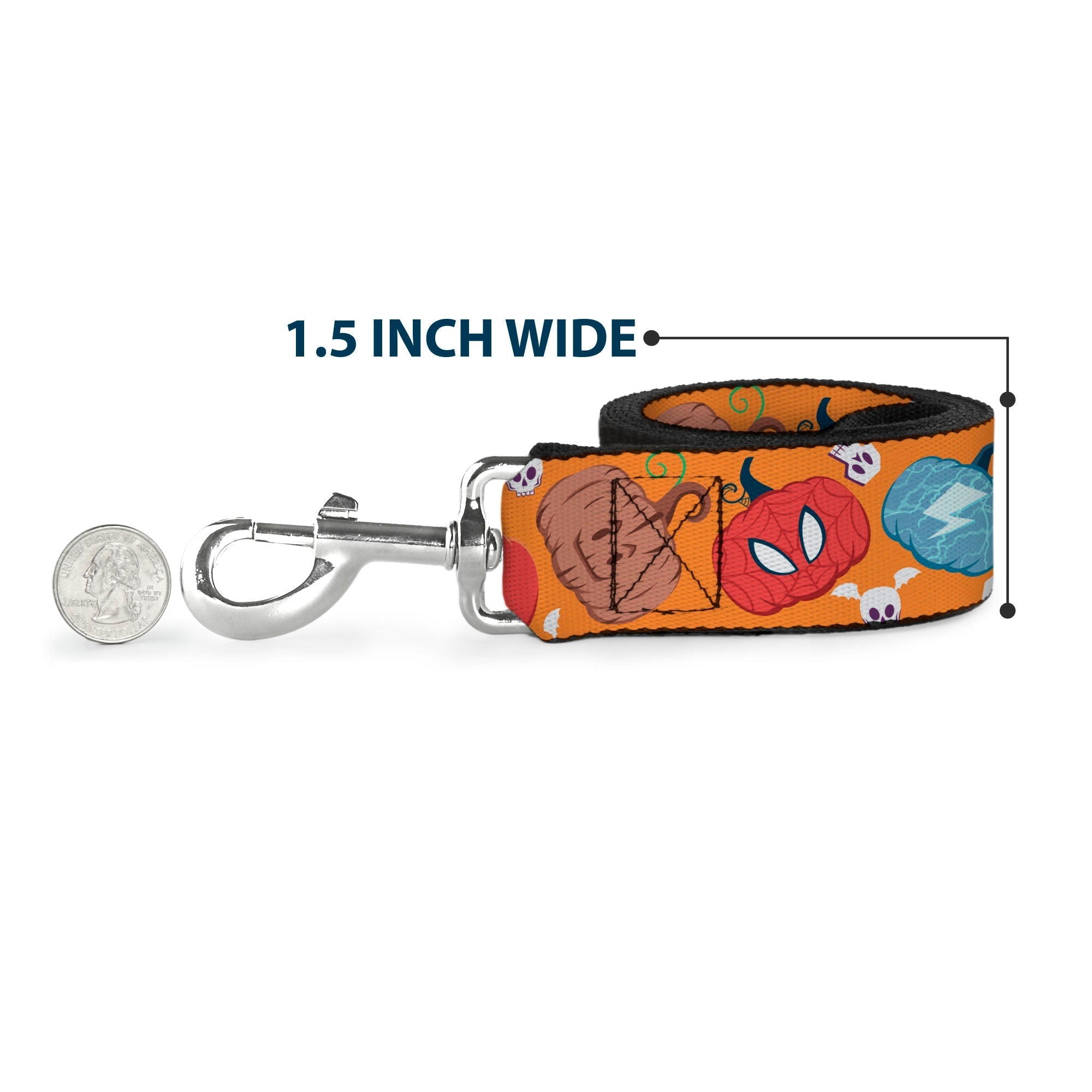 Dog Leash - Marvel 9-Avengers Halloween Jack-O-Lantern Pumpkin Icons Scattered Orange