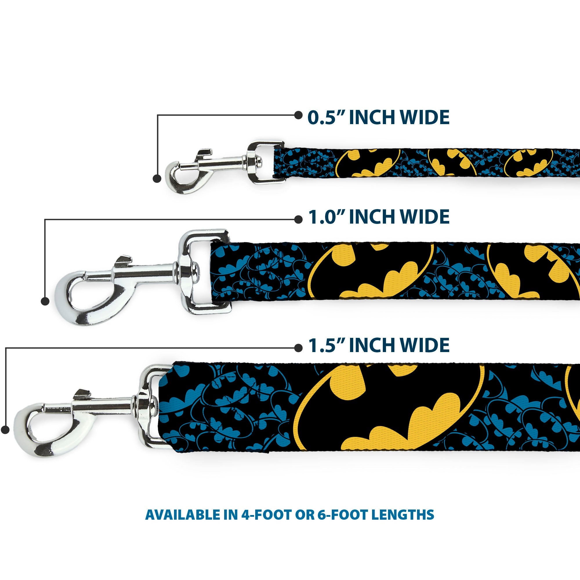 Dog Leash - Bat Signals Stacked w/CLOSE-UP Blue/Black/Yellow