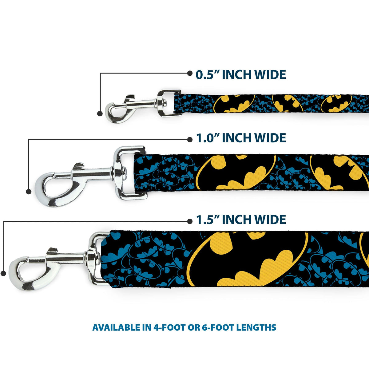 Dog Leash - Bat Signals Stacked w/CLOSE-UP Blue/Black/Yellow 