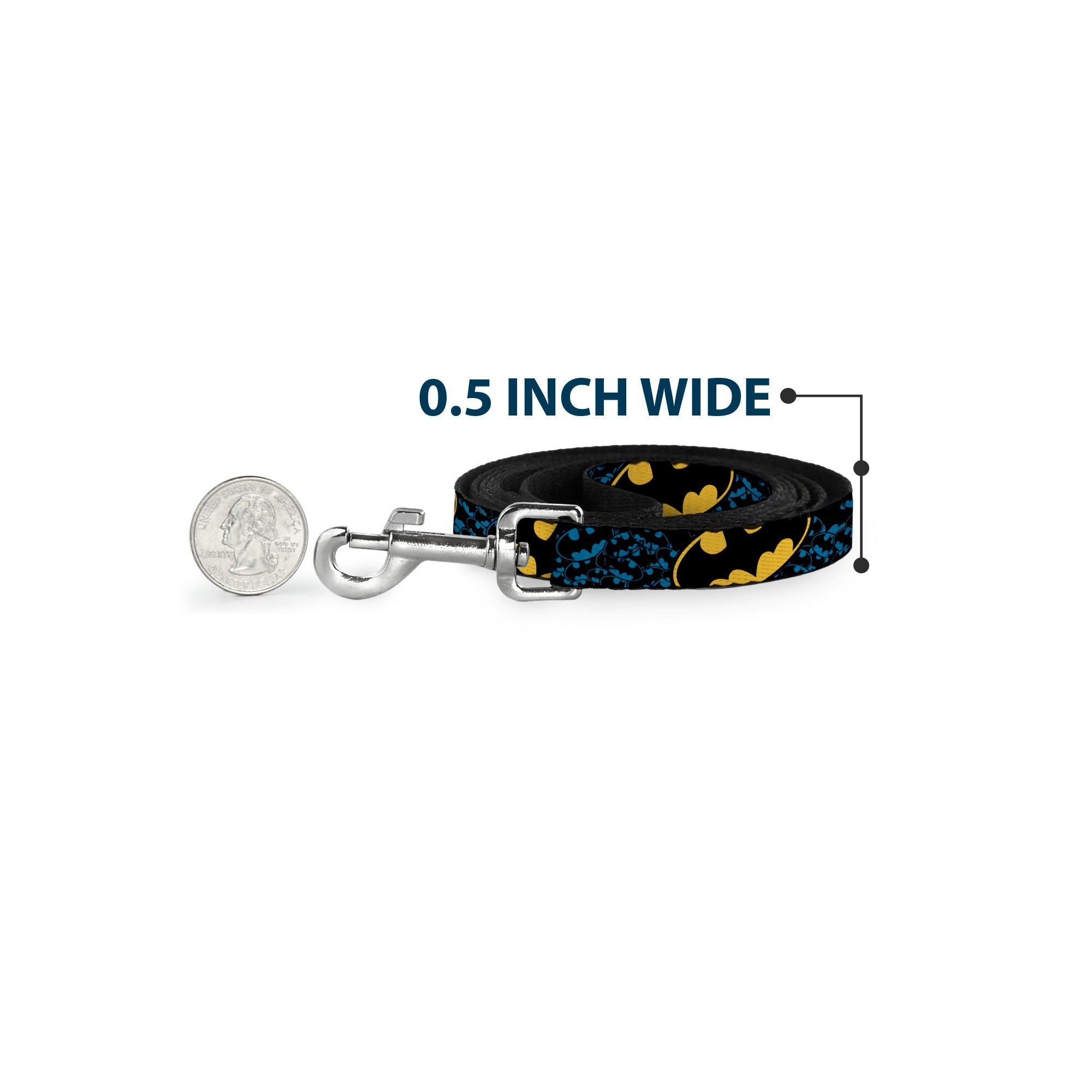 Dog Leash - Bat Signals Stacked w/CLOSE-UP Blue/Black/Yellow 