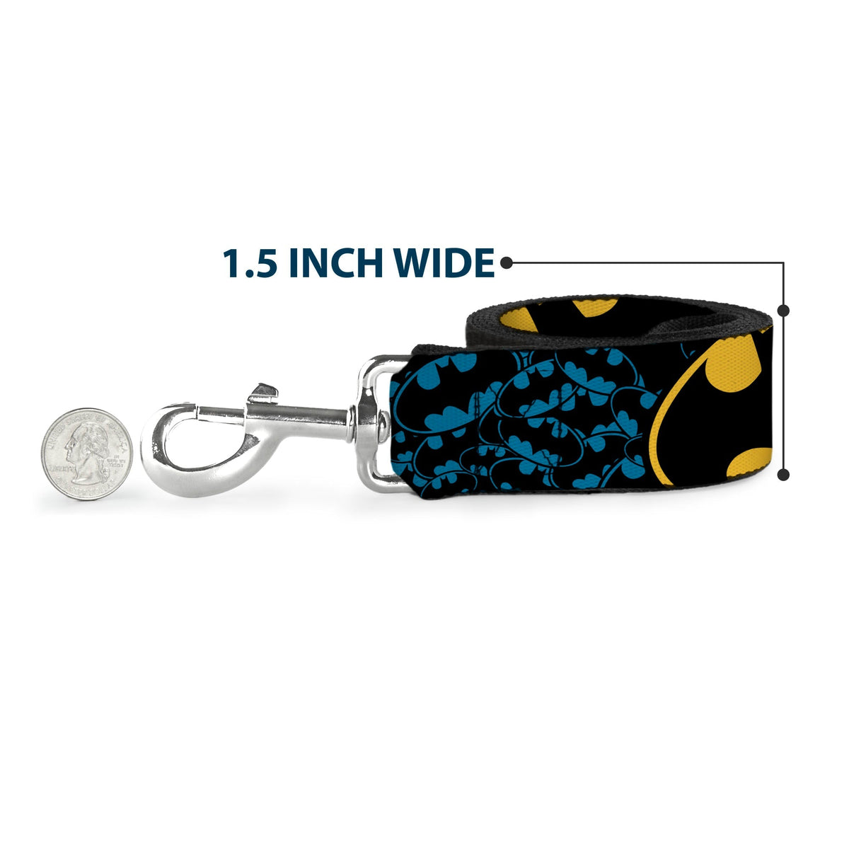 Dog Leash - Bat Signals Stacked w/CLOSE-UP Blue/Black/Yellow 