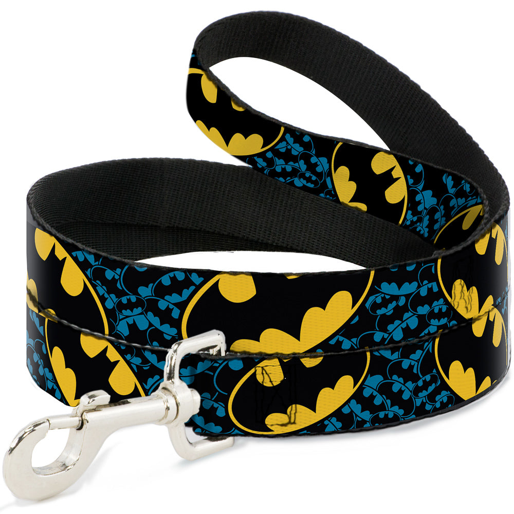 Dog Leash - Bat Signals Stacked w/CLOSE-UP Blue/Black/Yellow 