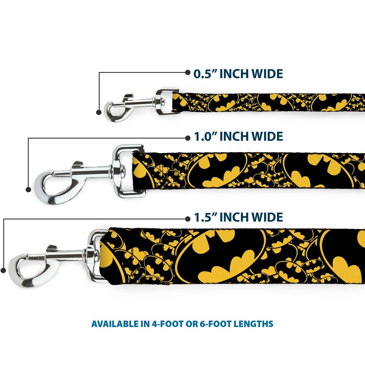 Dog Leash - Bat Signals Stacked w/CLOSE-UP Yellow/Black 