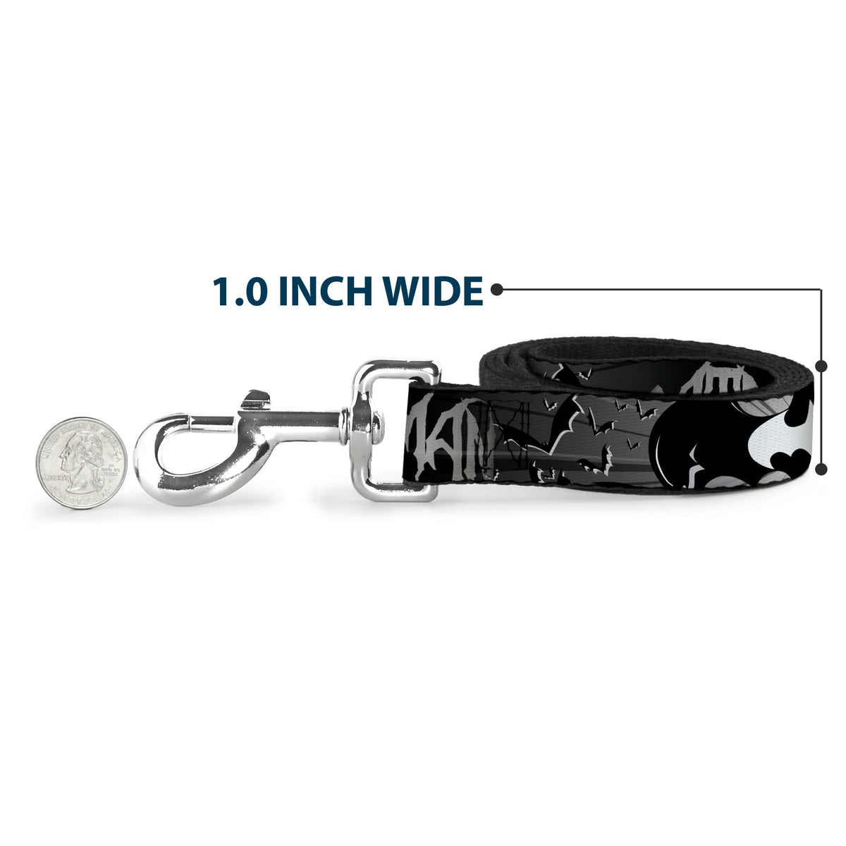 Dog Leash - BATMAN w/Bat Signals & Flying Bats Black/White 