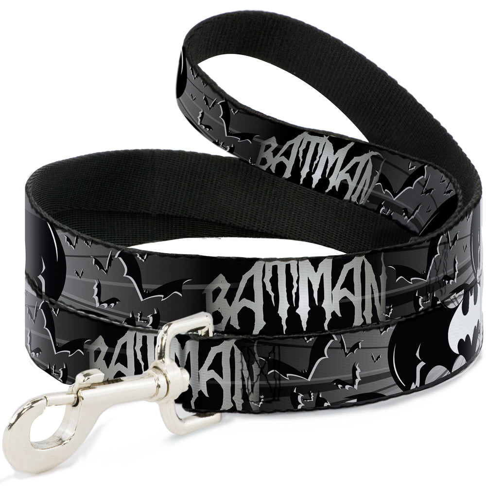 Dog Leash - BATMAN w/Bat Signals & Flying Bats Black/White 