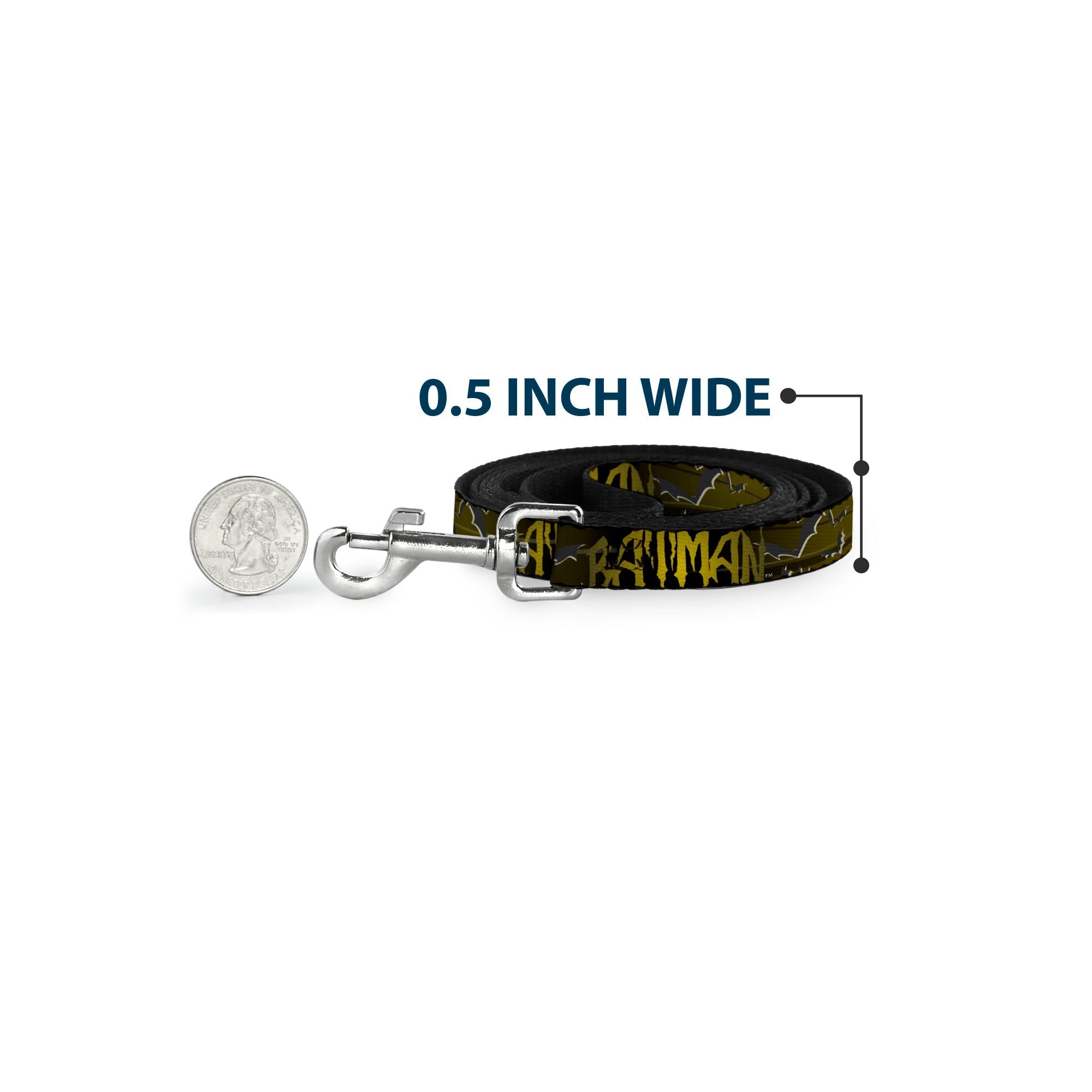 Dog Leash - BATMAN w/Bat Signals & Flying Bats Yellow/Black/White 