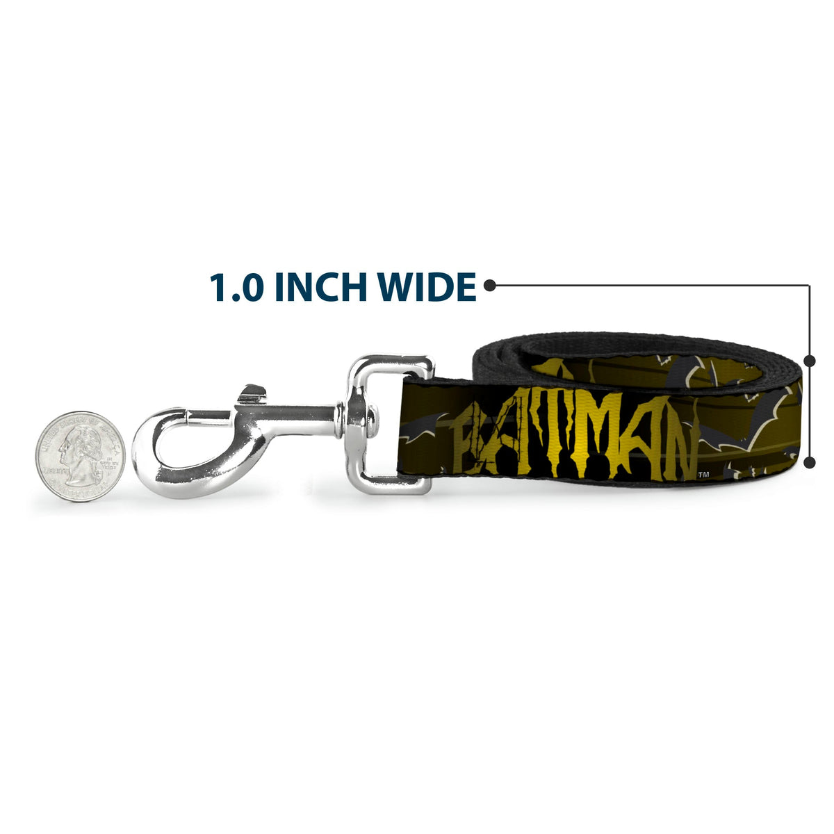 Dog Leash - BATMAN w/Bat Signals & Flying Bats Yellow/Black/White 