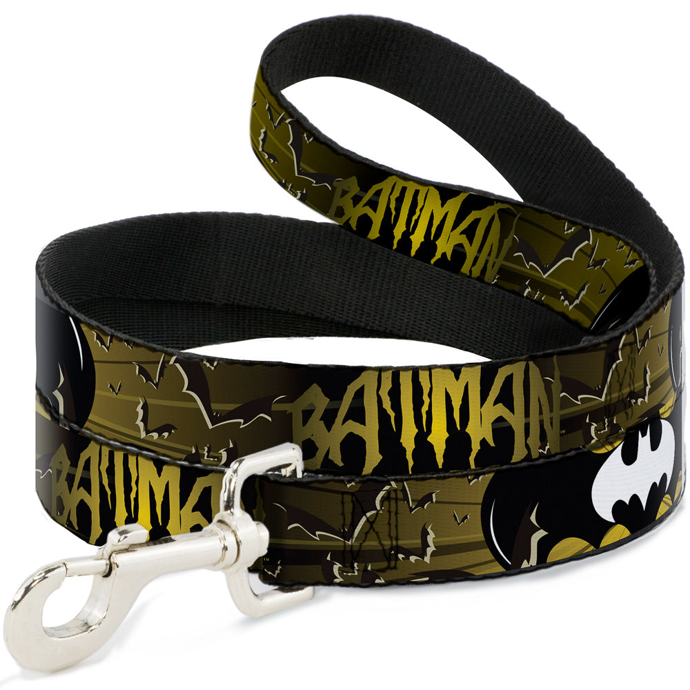Dog Leash - BATMAN w/Bat Signals & Flying Bats Yellow/Black/White 