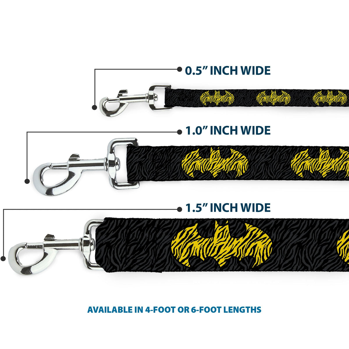 Dog Leash - Zebra Bat Signal Black/Gray/Yellow/Black 