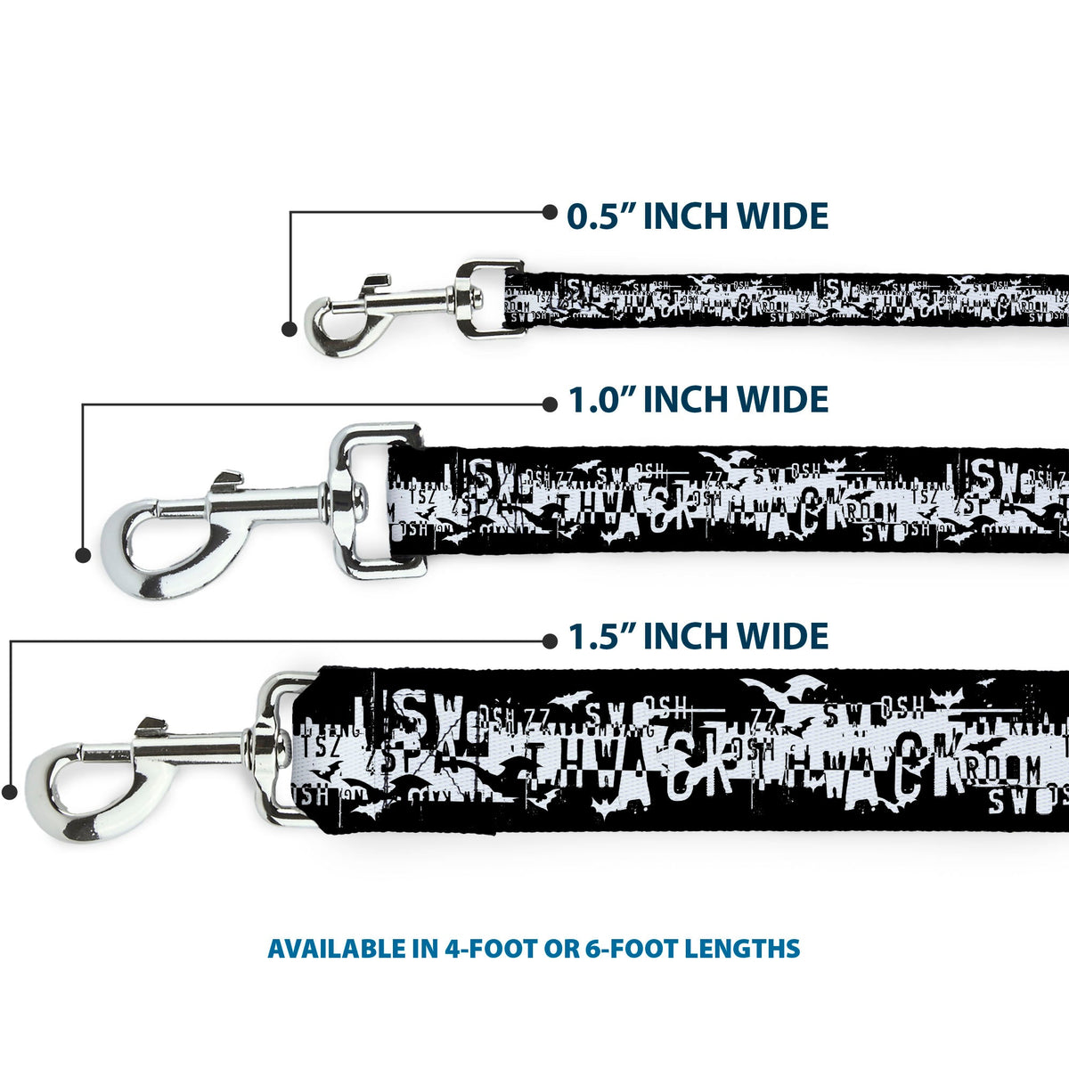 Dog Leash - Batman Action Verbiage Black/White 