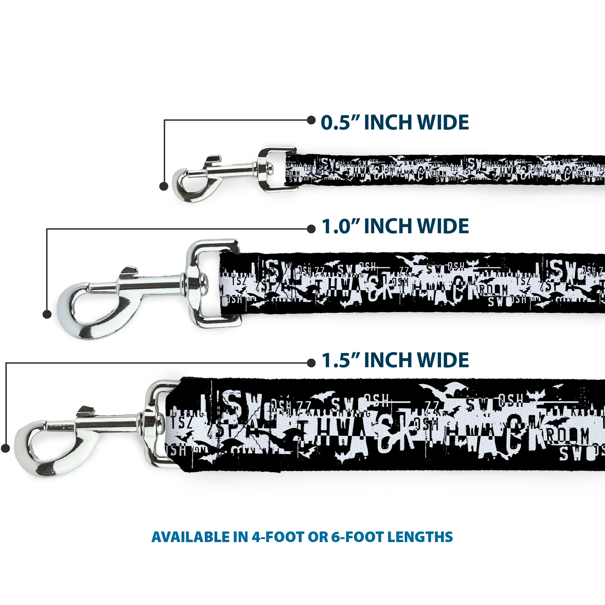 Dog Leash - Batman Action Verbiage Black/White 