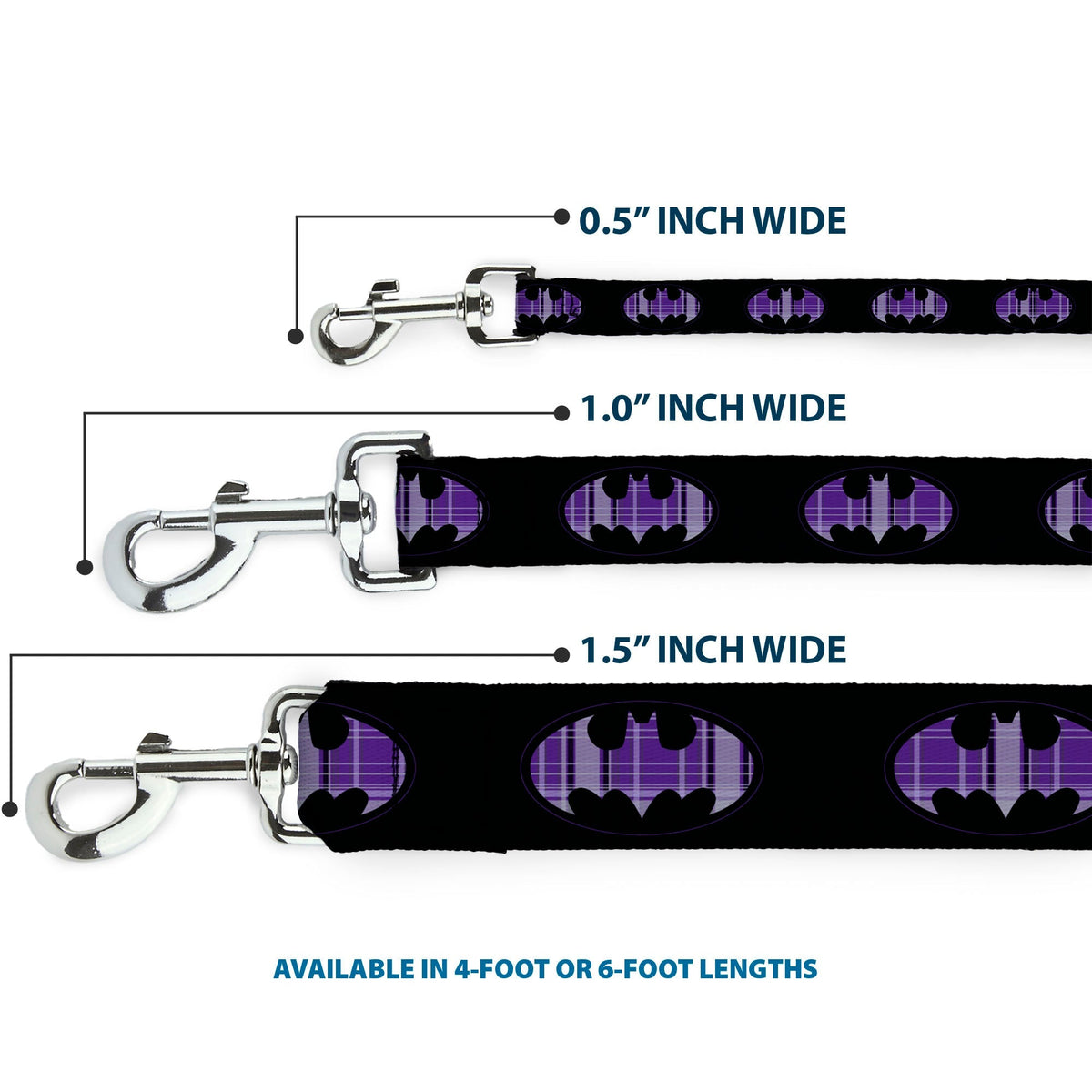 Dog Leash - Batman Signal Black/Purple Plaid 