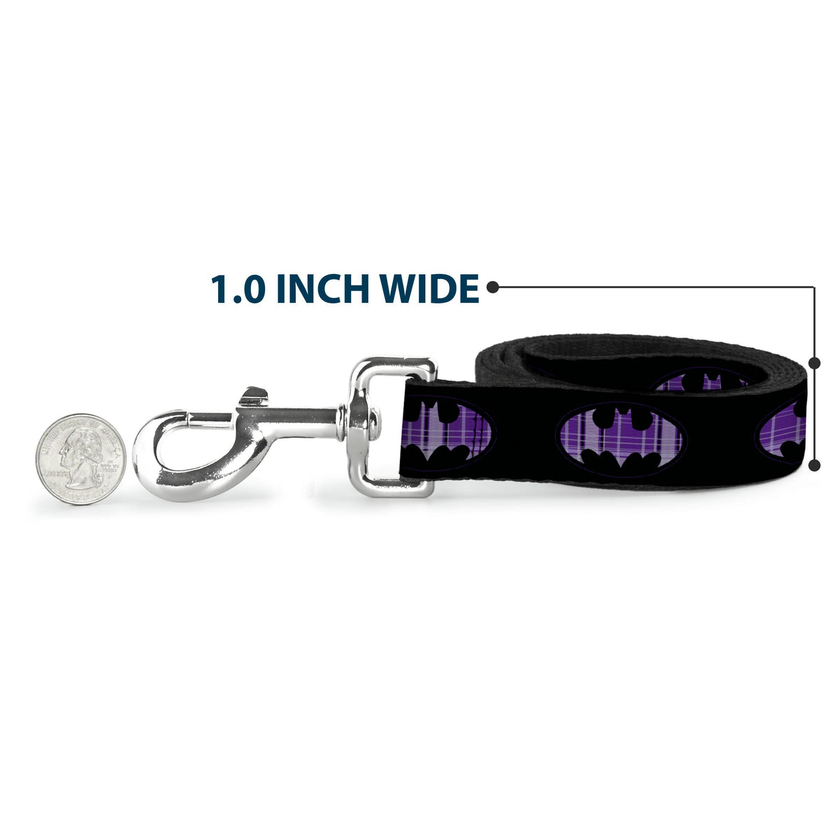 Dog Leash - Batman Signal Black/Purple Plaid 