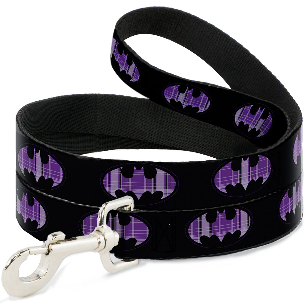 Dog Leash - Batman Signal Black/Purple Plaid 