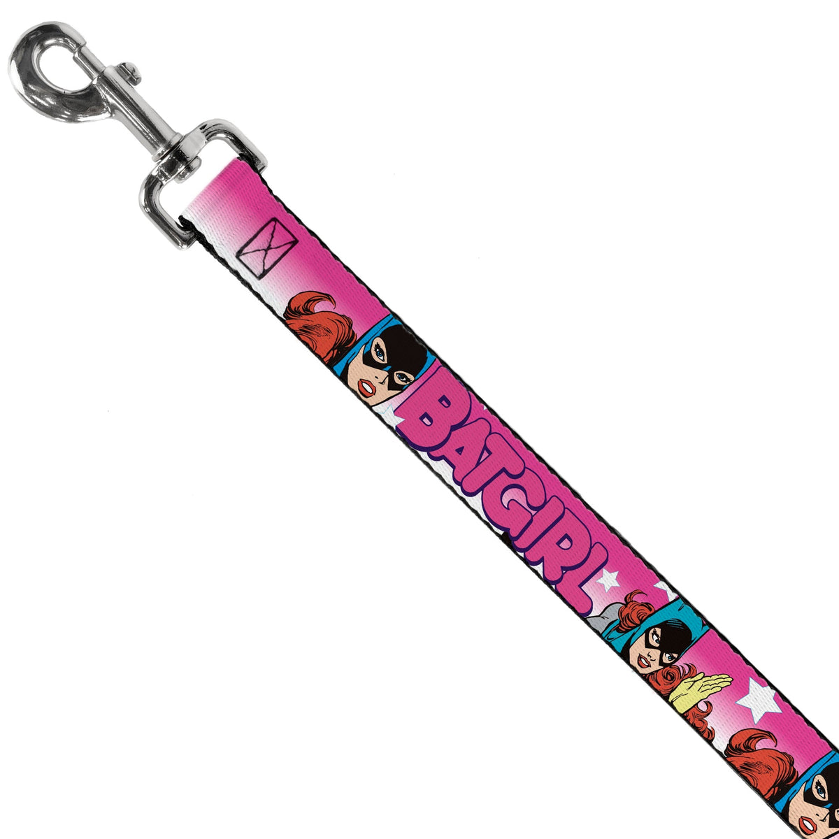 Dog Leash - BATGIRL Bubble Letters w/Stars Pink/White 