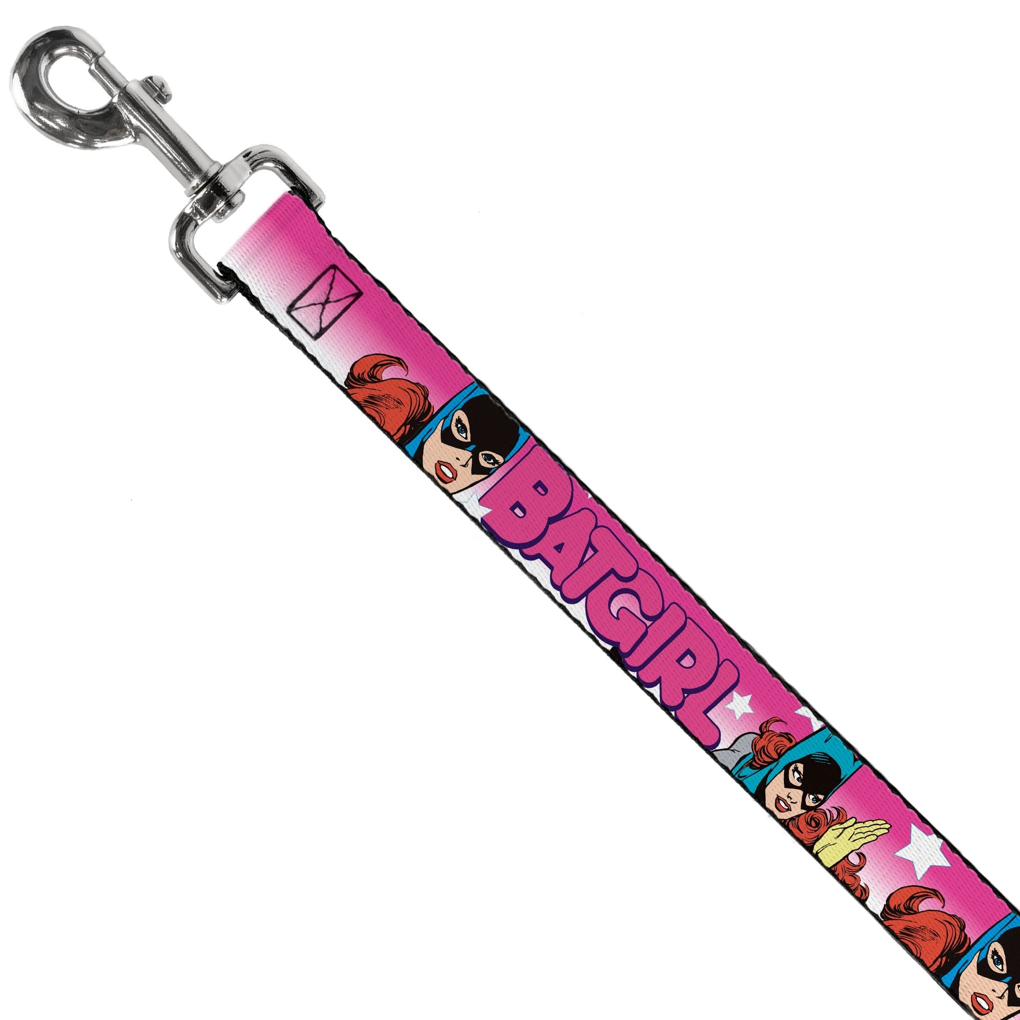 Dog Leash - BATGIRL Bubble Letters w/Stars Pink/White 