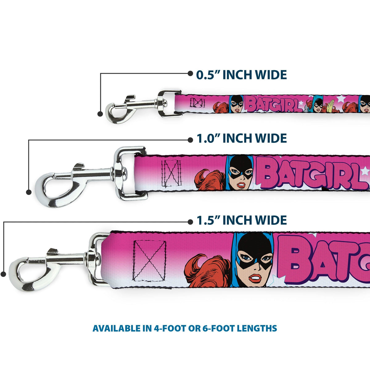 Dog Leash - BATGIRL Bubble Letters w/Stars Pink/White 